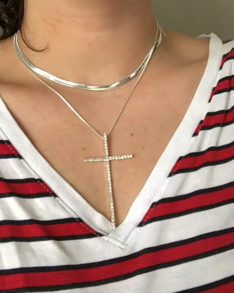 Colar e Shocker Crucifixo Prata  My Mulher
